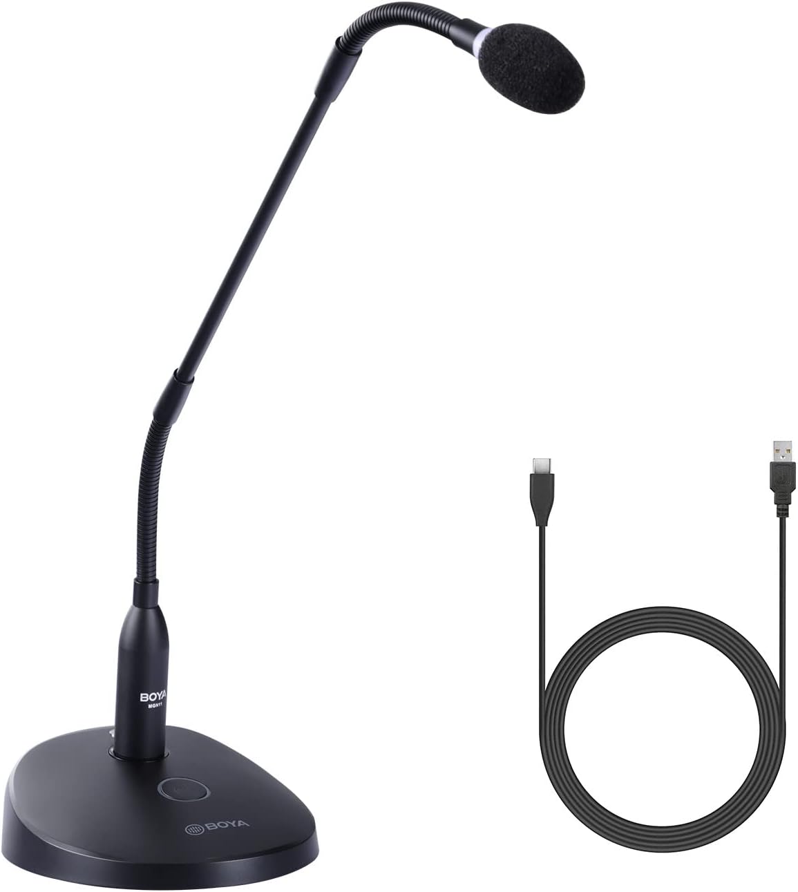 BOYA BY-GM18CU 18″ Gooseneck Condenser Microphone with Base USB Podium Microphones for Computer One-Touch Mute Real Time Monitoring Desktop Mic for Video Conferences Streaming Meetings Lectures
