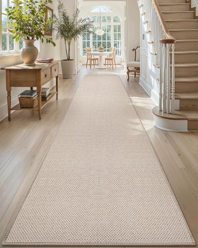 Color&Geometry Door Mat 26”x95”, Long Hallway Mat Front Door Mat Indoor Rugs for Entryway, Soft Non Slip Washable Stair Carpet Runner for Hall Living Room Bedroom Sunroom Hardwood Floors, Khaki