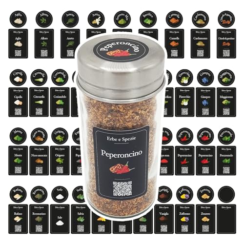 90 etiquetas de especias italianas negras, con ilustraciones y código QR para recetas e información/etiquetas adhesivas para tarros de cristal, carrusel para especias para cocina/especiero giratorio