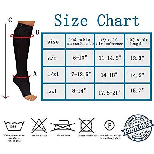 (2 pairs) Compression Socks Zipper Socks with Open Toe Best Support Zipper Stocking (Deep Beige, XXL)