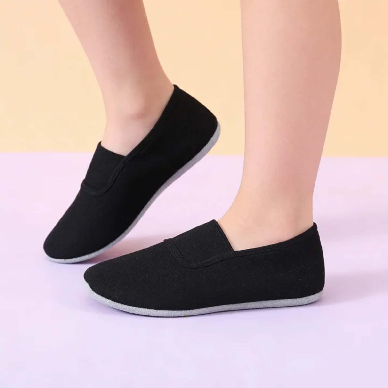 Générique Chaussures De Ballet Pour Enfants Chaussons Gymnastique Antidérapants Avec Toile Lin Semelle Sandales Avec Col élastique Légères Respirantes De Danse Et Fitness (4-12 Ans)