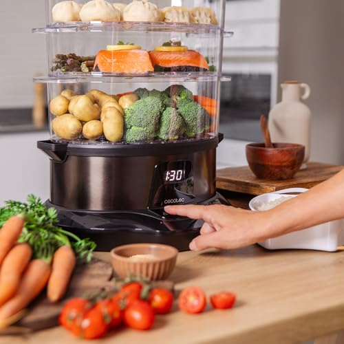 Cecotec Vaporiera Elettrica VapoVita 3000 Pro. Cucina a Vapore e Conserva Nutrienti e Vitamine. 1000 W, Digitale, Capacità 1 L, 3 Contenitori, Componenti Non Elettrici Lavabili in Lavastoviglie. - immagine 5