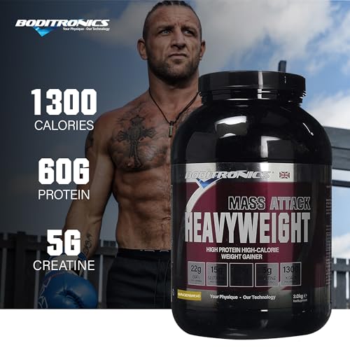 Boditronics Mass Attack Heavyweight Mass Gainer Powder for High Protein and High-Calorie Weight Gainer Protein Powder with 5g Creatine, BCAA, Glutamine and Beta Alanine (Gingerbread) - Image 4