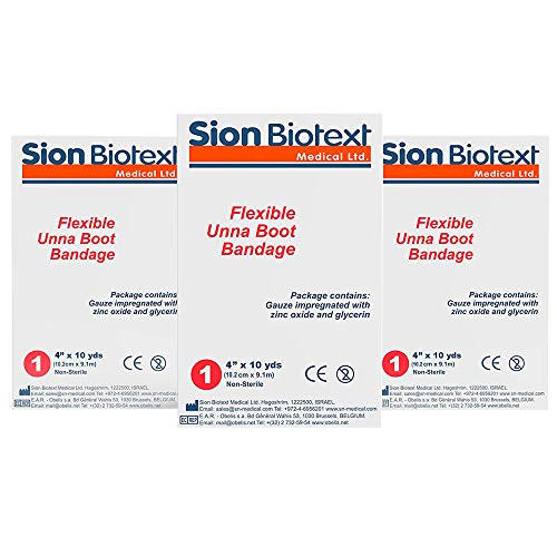 Unna Boot with Zinc by Sion Biotext - Flexible Compression Bandage Moist Healing Environment Medical Dressing Wrap Gauze Bandage Roll - EMS First Aid Supplies - 4 Inches X 10 Yards Roll (Pack of 3)