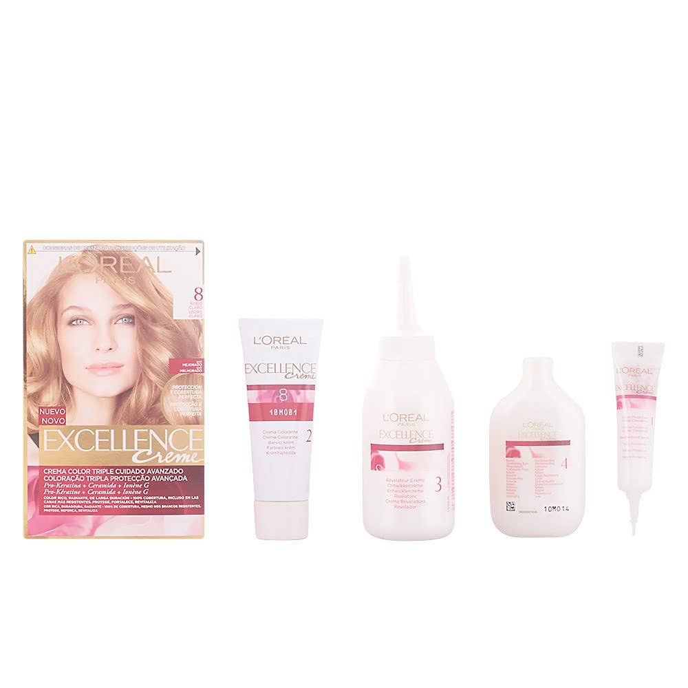 L'Oreal Paris Excellence Coloración Crème Triple Protección, Tono: 8 Rubio Claro