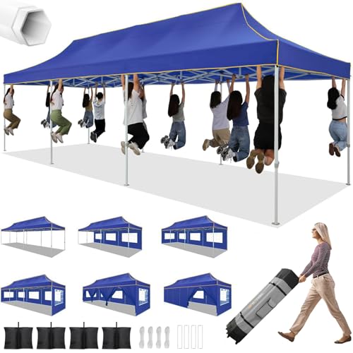 Image of Hoteel 10x30 Heavy Duty Pop Up Canopy Tent with 8 Sidewalls, Dark Blue