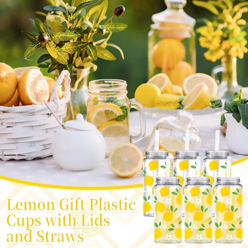Whaline 20 Pcs Summer Lemon Plastic Cups with Lids and Straws Clear Party Drinking Cups Summer Lemon Flower Reusable Tumblers for Wedding Baby Shower Birthday Party Supplies by Whaline - Used condition - Image 6