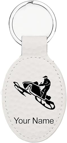 Vista 34 de LaserGram Llavero ovalado, moto de nieve, grabado personalizado incluido (negro con plata)