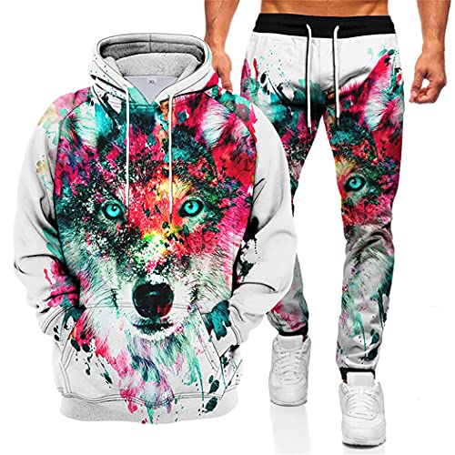 Ensemble Harajuku imprimé animal 3D sweat à capuche et pantalon homme