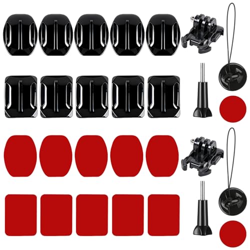 PDKKFF Set mit Gopro Halterung Helm klebepads Zubehör Flache Gebogene Klebehalterung Action Cam Helmbefestigung Kompatibel mit GoPro Hero DJI Osmo SJCAM APEMAN Max (Schwarz-1)