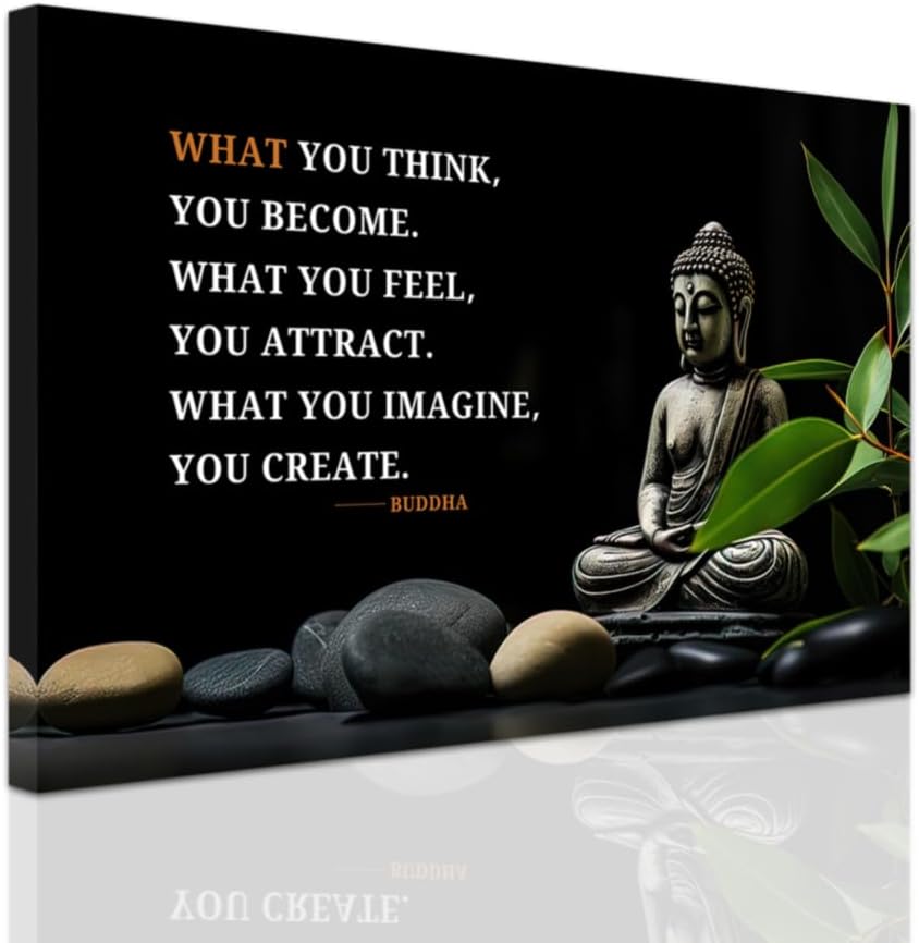 ZXHYWYM Buddhist Motivational Quotes Wall Art Canvas Prints Buddha Lotus Painting Zen Bathroom Pictures for Office Home Spa Yoga Room Wall Decor Framed (12" x 18")