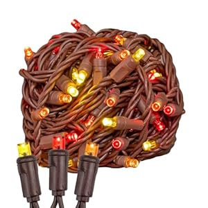 Novelty Lights 25 Feet, 50 Light Brown Wire LED Autumn Lights Outdoor, Commercial Grade, Yellow/Red/Orange, 5mm Bulbs, UL Listed, Connectable up to 1075 Feet Novelty Lights 25 Feet 50 Light Brown Wire LED Autumn Lights Outdoor Commercial Grade YellowRedOrange 5mm Bulbs UL Listed Connectable up to 1075 Feet