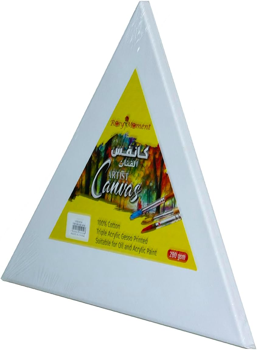 Rosy.Moment Triangular Blank Canvas 40Cm X 40Cm White - 100% Cotton Artist Canvas Boards For Painting, Acrylic Pouring, Oil, Water Color Paint Dry & Wet Art Media
