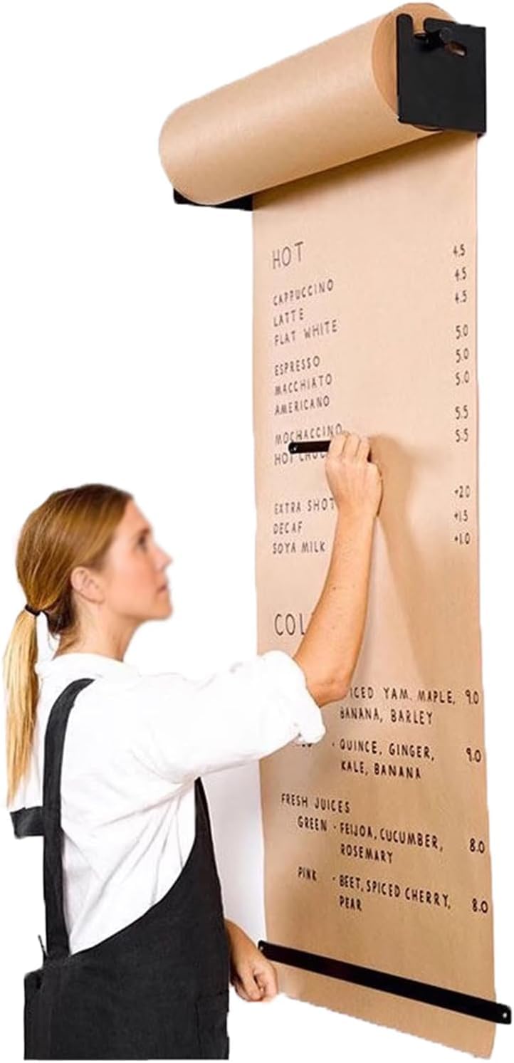 HTTGDGDH Bulletin Board Paper Wall Mount Kraft Paper Roll, Hanging Note Roll Holder, With Paper Roll, For Doodle Painting/Art Projects/To For Craft Poster Art Paper Roll Christmas,Black-97 cm