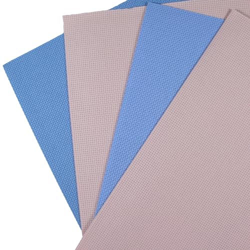 Image of KCS 4 pc of 12 inch x 18 inch(30cmx45cm) 14CT Counted Cotton Aida Cloth Cross Stitch Fabric (Light Blue+Pink)