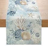 ZCHOMI Coastal Sea Shell Starfish Table Runner 13x72 Inch Summer Ocean Beach Kitchen Dinning Table Decoration for Indoor Outdoor Home Party Décor