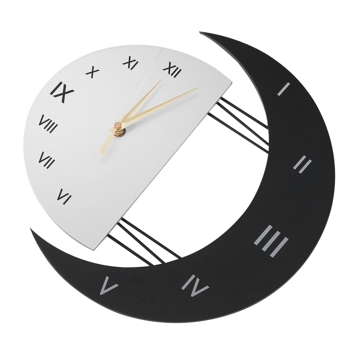 INOOMP Wanduhr aus Eisen und Holz mit Mond und Sonnenmotiv Kreative Moderne Geräuschlos ohne Tickgeräusche für Schlafzimmer und Wohnraumdekoration