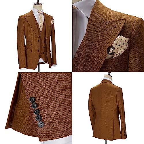 Men’s 3 Piece Suit Solid Two Button Slim Fit Peak Lapel Tuxedo Set for Wedding Business Party Blazer Vest Pants Set2