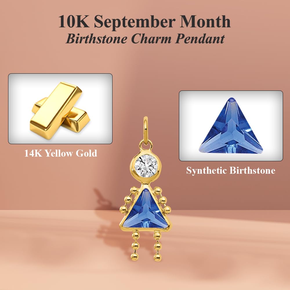 Solid 10K Yellow Gold 20mm Polished January to December Month Birthstone Charm for Pendant Necklace or Bracelet (L-20 mm/0.79 Inch, W-10 mm/ 0.39 Inch): September Birthstone