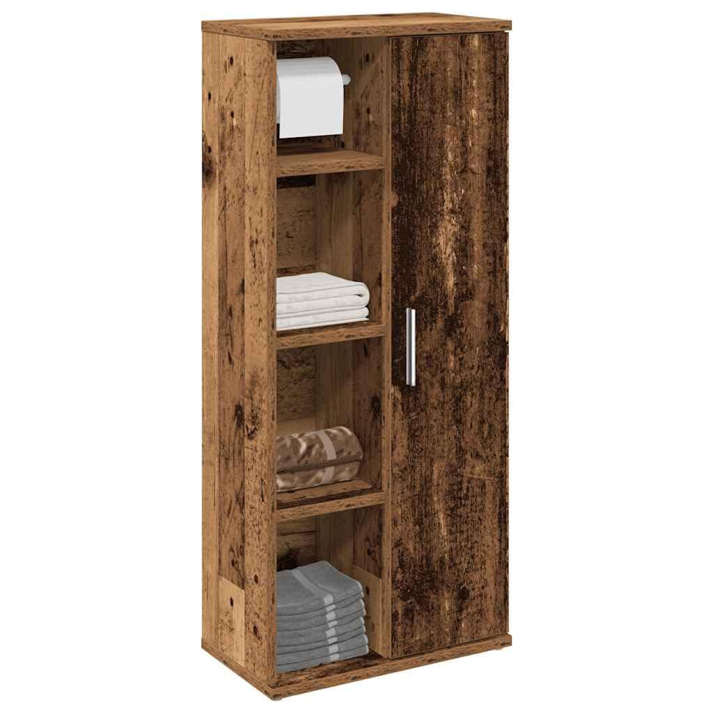 Armario de baño de madera vieja de 39x22x90 cm con práctico soporte para rollo