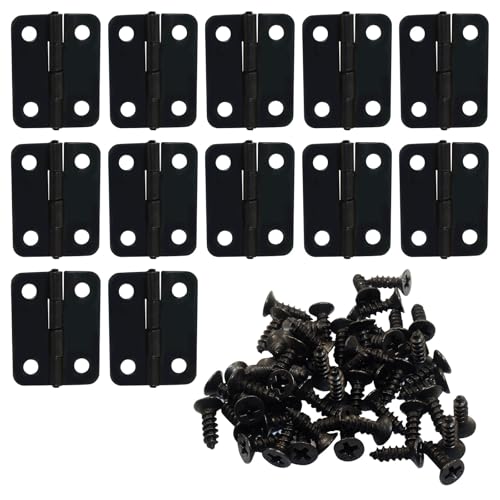 Murtenze 12Pcs Butt Hinge, 1" x 3/4" Metal Foldable Door Hinges with Screws for Cabinet Door Closet, Jewelry, Wooden Box (Black)