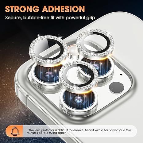 Image of for iPhone 16 Pro /16 Pro Max Camera Lens Protector Bling Individual Metal Diamond Ring 9H Hardness Scratchproof Protector, Stylish Phone Accessories, Case Friendly (Silver Diamond)