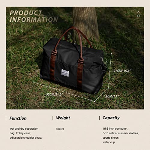 Travel Bag For Women Gym Bag Waterproof Weekender Carry On Bag Womens Mens Overnight Bags Duffle Bag Travel Tote Bags With Trolley Sleeve And Wet Pocket Black Brown X-Large #TOP4