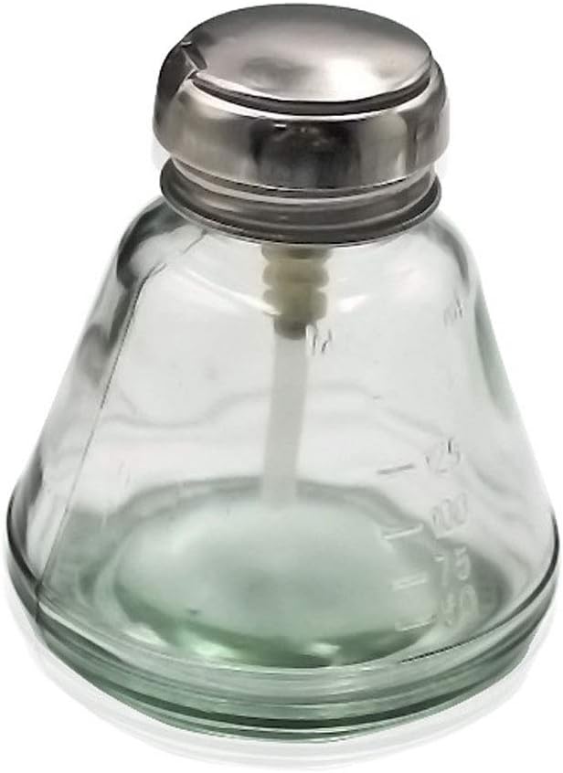 180ml Empty Glass Bottle Push Down Alcohol Pump Dispenser Liquid Bottle Container for Toner, Makeup Remover and Nail Polish Remover