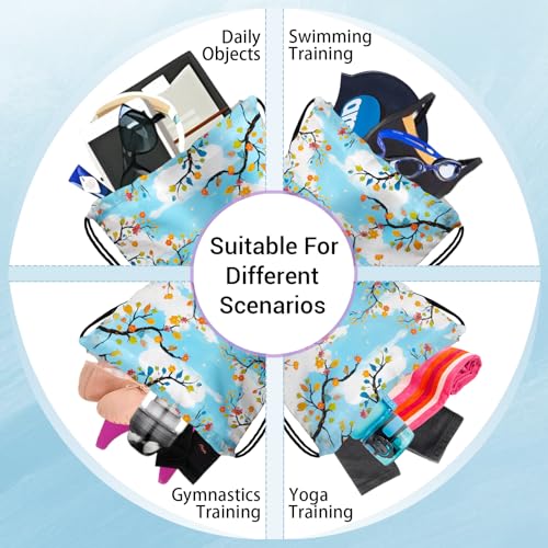 Image of Colorful Floral Cats Grip Bag for Gymnasts Blue Men Women Small Gymnastics Drawstring Bag