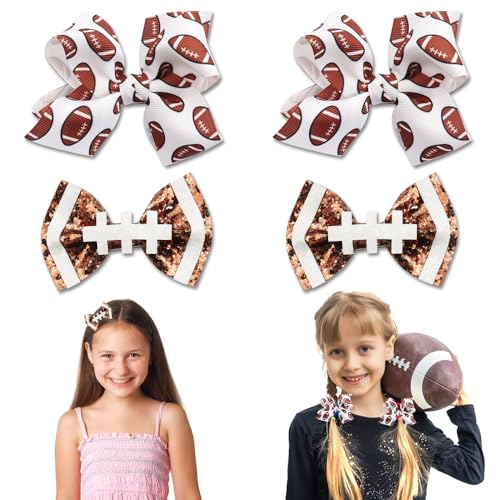 Set de 4 pinzas para cabello con lazo de fútbol americano en cuero sintético y cinta grosgrain para niñas y mujeres miniatura 1