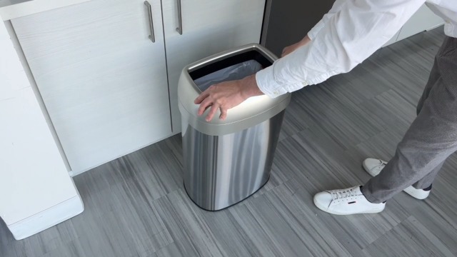 Image of iTouchless 13 Gallon Open Top Kitchen Trash Can Recycling Bin with Wheels and Double Odor Filters Oval Commercial Stainless Steel 50 Liter Trashcan for Home Office Work Bedroom Livingroom Garage