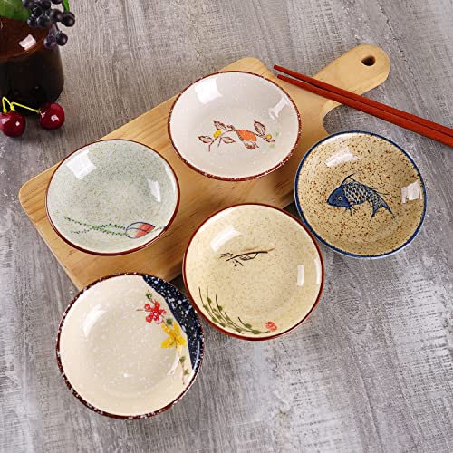 WHJY Japanese Retro Porcelain Side Dish Ceramic Side Dishes Bowl Seasoning Dishes Soy Dipping Sauce Dishes - Set of 5 - Image 6