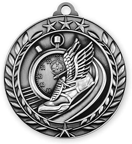 Express Medals Track Silver 2nd Place Medal with Neck Ribbon Award WAM9