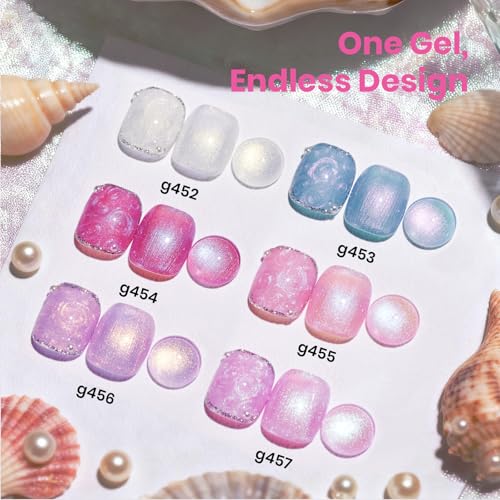 Image of beetles Pearl Gel Polish Set - Ocean Whisper Collection, 15ML Full Size Shimmer White Pink Purple Mermaid Nail Swirl Shell Thread Polish Soak Off Uv Gel Polish Effect DIY Manicure Gift for Women