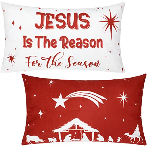 Moukeren DY-MOUKEREN-299 2 Pcs Christmas Pillow Covers 12 X 20 Inch Nativity Pillow Covers Jesus Throw Pillow Covers Christian Waist Bible Verse Pillow Case Throw Lumbar Pillow Cover Short Plush Couch Sofa Home Decor cover