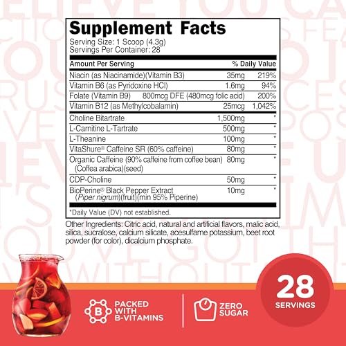 Image of TransformHQ Energy & Focus Powder (Fruit Punch) 28 Servings, Gluten-Free | Boost Shot Clean Energy Drink Mix, Sugar Free, GMO-Free