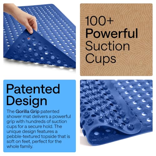 Image of GORILLA GRIP Patented Square Shower Stall Mat, Small Bathtub Floor Mats for Stand Up Showers, Suction Cups, Drain Holes, Machine Wash, Soft on Feet, Bathroom Accessories 21x21 Inch, Royal Blue Opaque