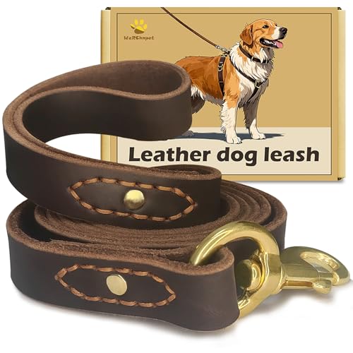 WERCHNPET Leather Dog Leash 6 ft x 1 inch,Strong and Soft Heavy Duty Genuine Leather Dog Leash for Large, Medium, Small Dogs Premium Leather Leash for Dogs