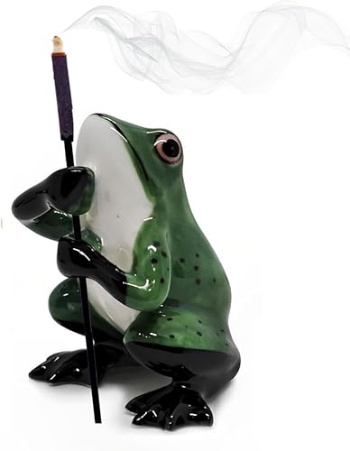 Pequeño soporte de incienso de rana verde oscuro de 2 pulgadas de alto, quemador de incienso de cerámica, bandeja de arcilla de porcelana en