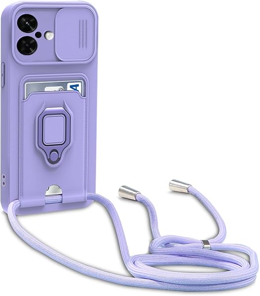 Cordon de Coque Compatible avec iphone 16, Collier pour Étui Colliers de cellulaire, Silicone Cover Protection de la Caméra Étui Lanyard Case-Pourpre - 1