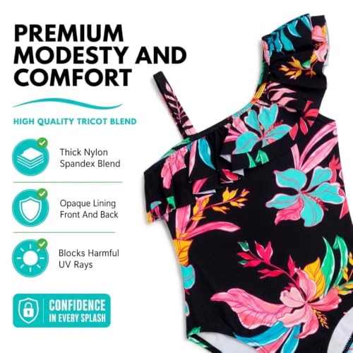 Image of Kanu Surf Girls Morgan Floral Ruffle 1-Shoulder 1-piece Swimsuit