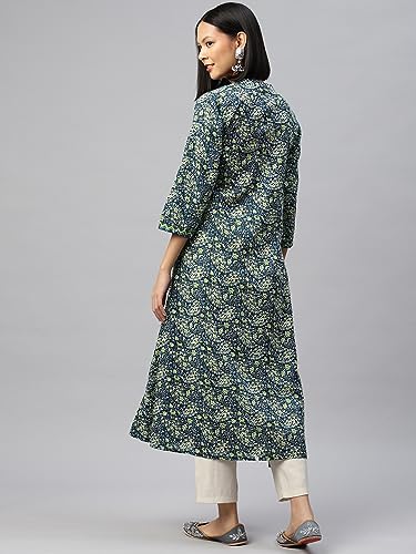 Image of Vbuyz Women's Paisley Print with Embroidery A-line Cotton Stitched Kurta