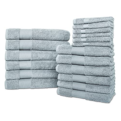 Hencely 18-Piece Bath Towel Set - High Absorbency, Quick Drying - 100% Soft Turkish Cotton - 6 Bath Towels, 6 Hand Towels, 6 Washcloths - Bathroom, Home, Hotel, Spa, and Gym - 18-Pack Water Green