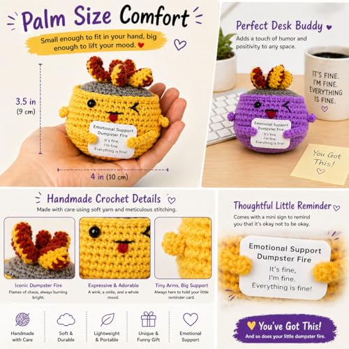 Image of Emotional Support Dumpster Fire Crochet (5 PCS) | Multi Pack Crochet Gift