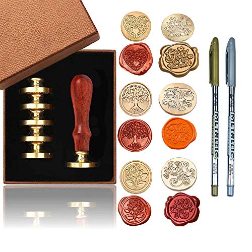 Ikiretmua ワックスシールスタンプセット シーリングワックス シーリングスタンプ 6個セット ワックスシールスタンプ 封蝋 スタンプ 木製ハンドル1本 入れ替えスタンプ 取り外し可能 25mm ハート ローズ 木 英字 thank you love good luck 告白 クリスマス 結婚式 招待状 誕生日 手紙