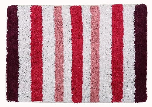 Image of THE HOME TALK Cotton Bathmats | Water Absorbent Runners | Regular Striped Rugs | Floor Mats for Kitchen, Bathroom & Sink | Ultra Soft Mats | Non-Slip Store (Dark Pink, 40x60 CM)