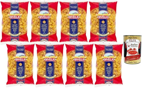 Italian Gourmet Bundle 8x Mezzi Rigatoni 500g + Italian Gourmet Polpa - Fideos tubulares cortos italianos de sémola de trigo duro, pasta estriada para salsa de tomate, cazuela, ragú y cocina