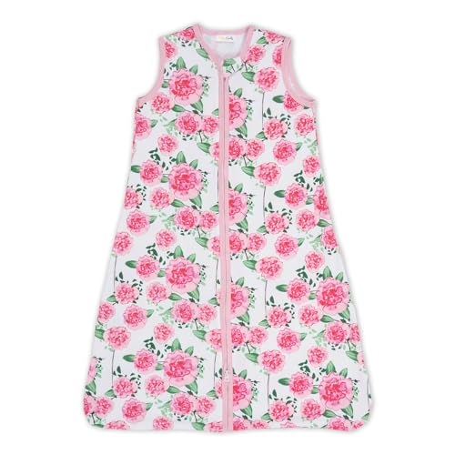 Image of LollyBanks Baby Sleep Sack - 100% Organic Cotton, 0.5 TOG, 2-Way Zipper, Newborn to 6 Months, Peony Print