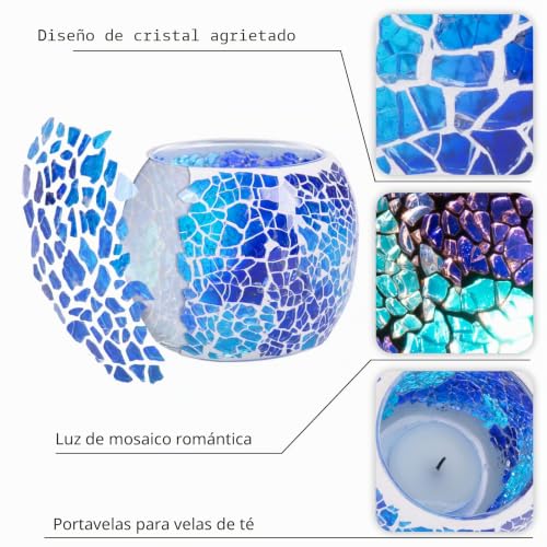 Miniatura 5 de Larcenciel Portavelas De Cristal Mosaic, Portavelas Romántico Y Vintage De Hecho A Mano, Jarrón, Portaplumas, Decoracion Para Decoración Del Hogar, Bodas, Fiestas Azul