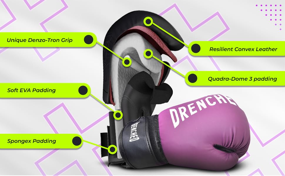 Drenched Boxing Gloves with Molded Padding Foam 10Oz for Training, Kickboxing, Heavy Bag Workout, Muay Thai, MMA (Lavender) 3